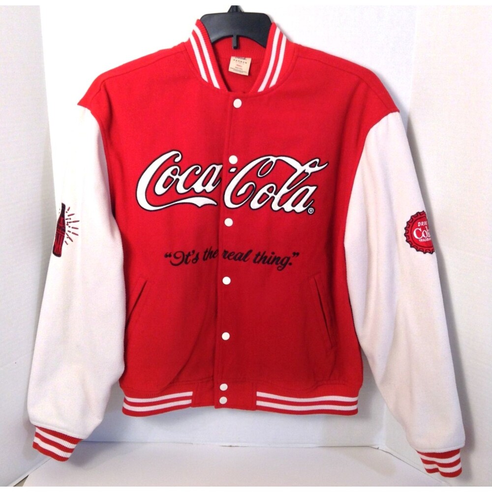 Coca-Cola Varsity Jacket Men S Red White Embroidered Bomber Letterman Spell Out